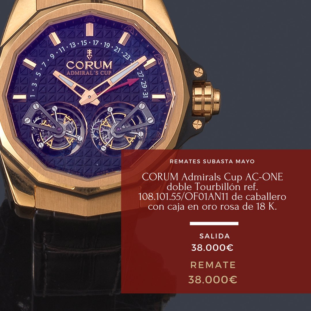 Los relojes también fueron protagonistas en nuestra subasta de joyas. Este CORUM Admirals Cup AC-ONE doble Tourbillon fue vendido en 38.000€.
#joyasyrelojes #subastaremates #rematesdestacados #rematesdesubasta #rematesdejoyas #rematestop