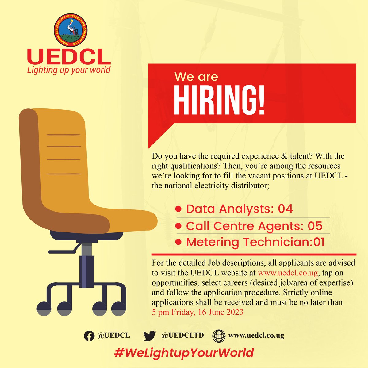 #UEDCLUpdate: Applicants, if you are still facing some trouble accessing the #CareersPage, Pliz use this UEDCLHR link:uedclrecruit.exam.ug/index.php. Open up an account, and proceed with feeding in the required documents. The #JDs can as well be accessed there. Each upload, Max 1MB. JK