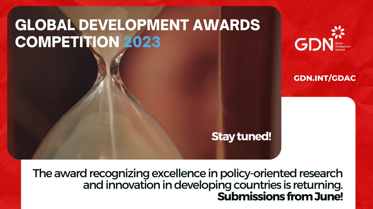 GDNint's tweet photo. The #GlobalDevelopmentAwards Competition is coming back soon!
#Development practitioners and #researchers stay tuned.
Find out more about the awards: https://t.co/xdwLWnctWl https://t.co/0k0Qme2GKq