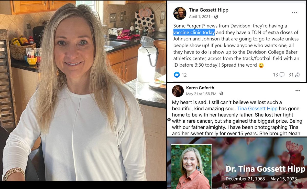 Huntersville, NC - 54 yo Dr.Tina Gossett Hipp died on May 15, 2023 from a rare cancer.

She was an internal medicine pharmacy specialist.

COVID-19 mRNA vaccine induced turbo cancer is very real.

They'll deny it, but it'll continue to claim lives.

#DiedSuddenly #cdnpoli #ableg