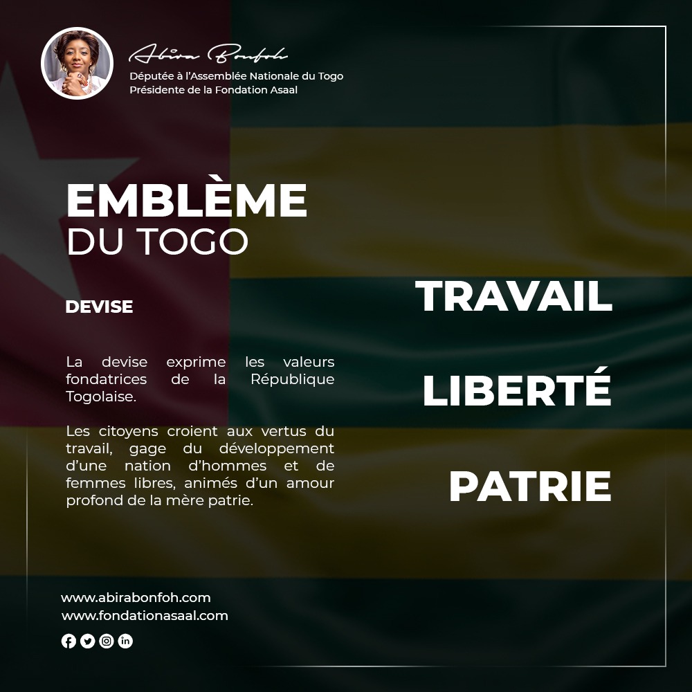 #EmblemesTogo
#LaDevise#
#HymneNational
#Armoiries
#LeDrapeau
#LeSceau
#Togo
@AbiraBonfoh