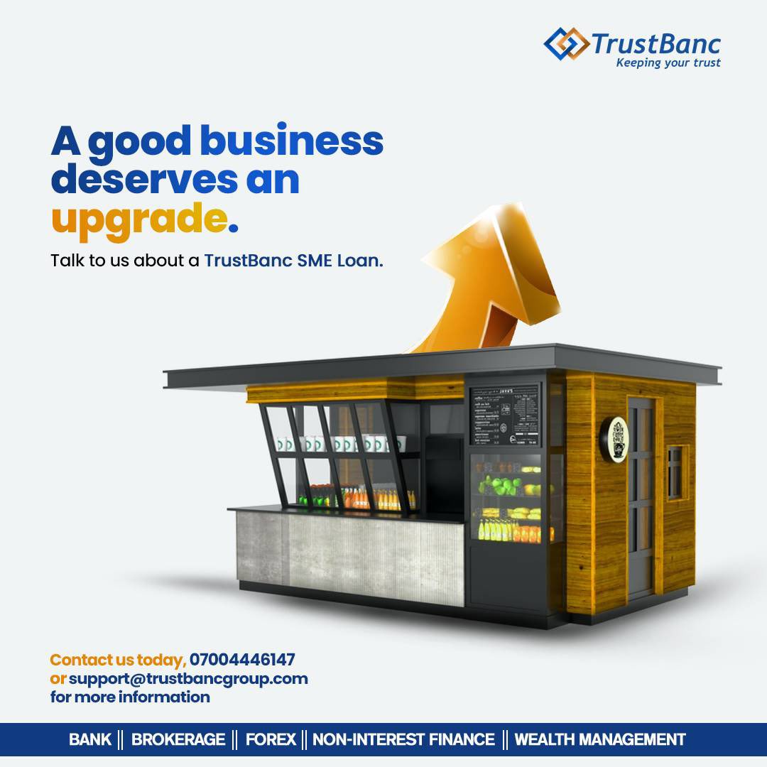 Need to expand your business with ease?
With a TrustBanc SME Loan, your business can grow faster and more efficiently.

Contact us today
📱07004446147
📩 support@trustbancgroup.com for more information.

#TrustBanc #Loans #SMELoans