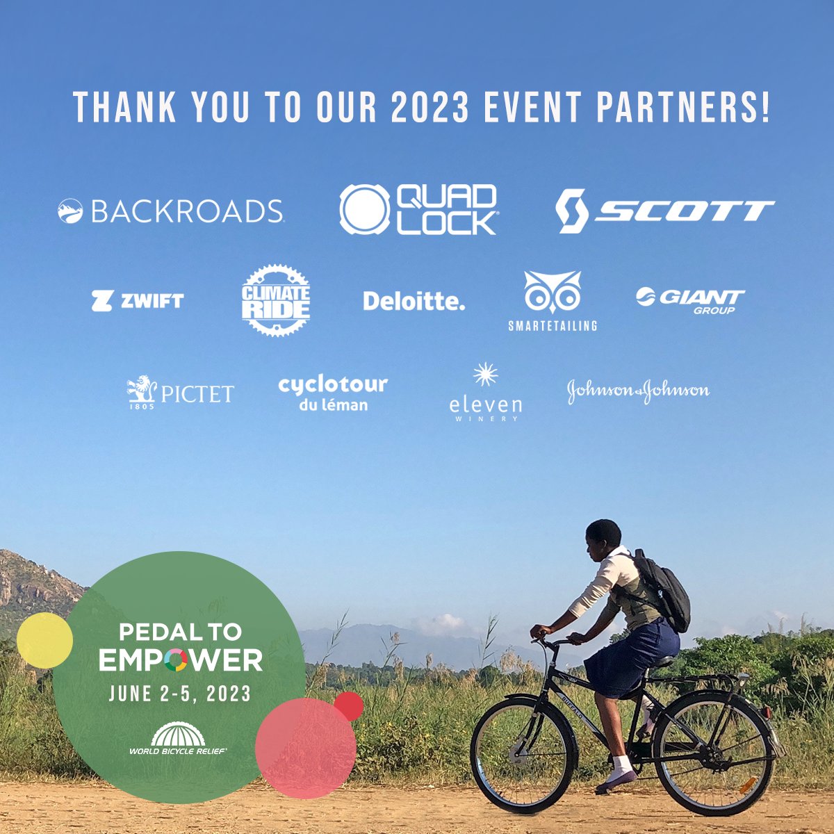 powerofbicycles (@powerofbicycles) on Twitter photo We couldn't have done it without our incredible #pedaltoempower event sponsors! Thank you!
<a href="/ridegiantbikes/">Giant Bicycles</a> <a href="/quadlockcase/">QUAD LOCK</a> <a href="/BackroadsTravel/">Backroads</a> <a href="/bikeonscott/">SCOTT Bike</a> <a href="/GoZwift/">Zwift</a> <a href="/Deloitte/">Deloitte</a> <a href="/SmartEtailing/">Workstand</a> <a href="/SRAMroad/">SRAM Road</a> <a href="/pictetgroup/">Pictet Group</a> <a href="/JNJNews/">Johnson & Johnson</a> <a href="/ClimateRide/">Climate Ride</a> We couldn't have done it without our incredible #pedaltoempower event sponsors! Thank you!
<a href="/ridegiantbikes/">Giant Bicycles</a> <a href="/quadlockcase/">QUAD LOCK</a> <a href="/BackroadsTravel/">Backroads</a> <a href="/bikeonscott/">SCOTT Bike</a> <a href="/GoZwift/">Zwift</a> <a href="/Deloitte/">Deloitte</a> <a href="/SmartEtailing/">Workstand</a> <a href="/SRAMroad/">SRAM Road</a> <a href="/pictetgroup/">Pictet Group</a> <a href="/JNJNews/">Johnson & Johnson</a> <a href="/ClimateRide/">Climate Ride</a>