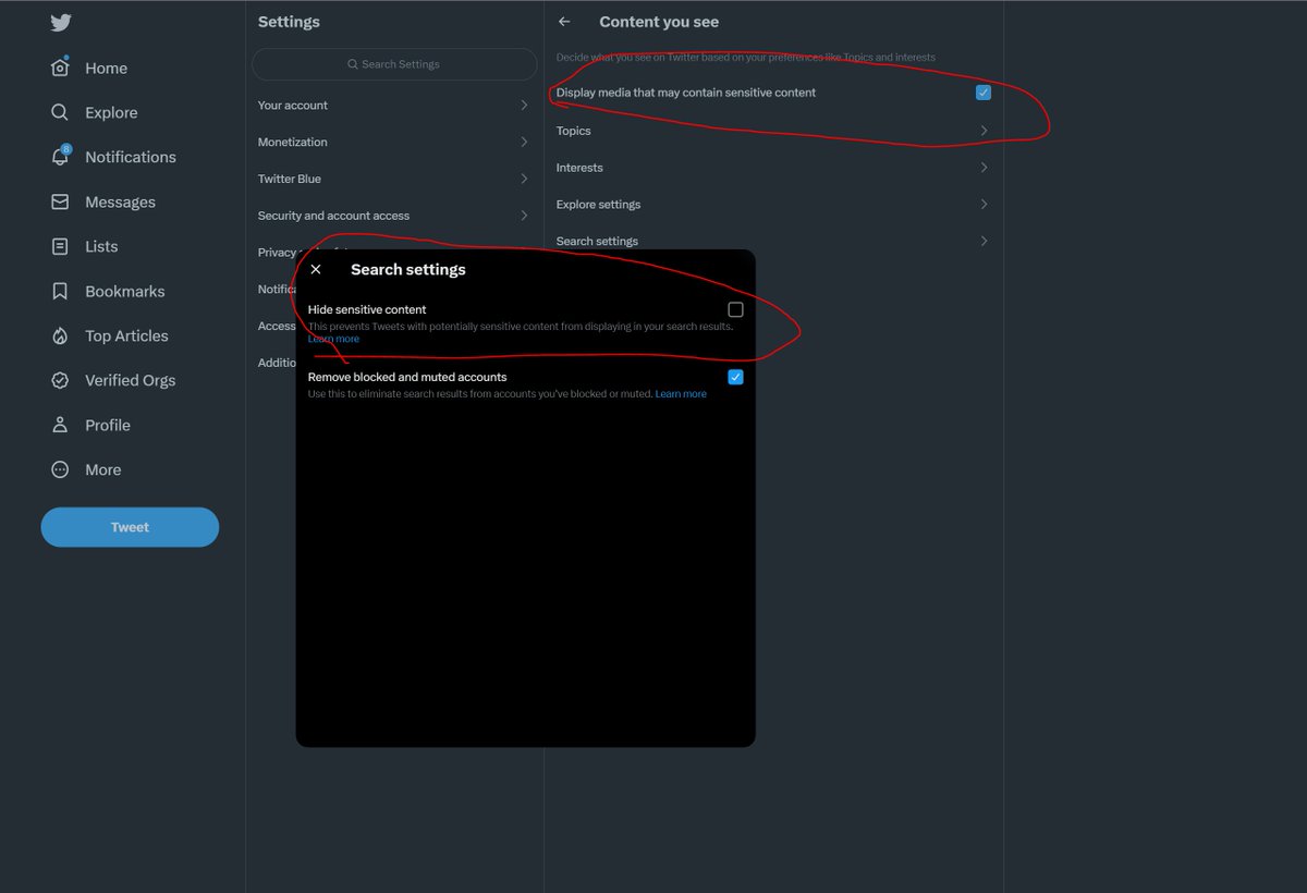 УВАГА! УВАГА! АПДЕЙТ Я ЗНАЙШОВ ПРИЧИНУ! Тві пішов по шляху інсти. Тепер деякі (всі блять хто говорить про війну) акаунти мають тег "сенсетів контент", який по замовчанню схований в налаштуваннях. Якщо я не помиляюсь, при реєстрації акаунту, цей вміст схований. Тож вас зможе