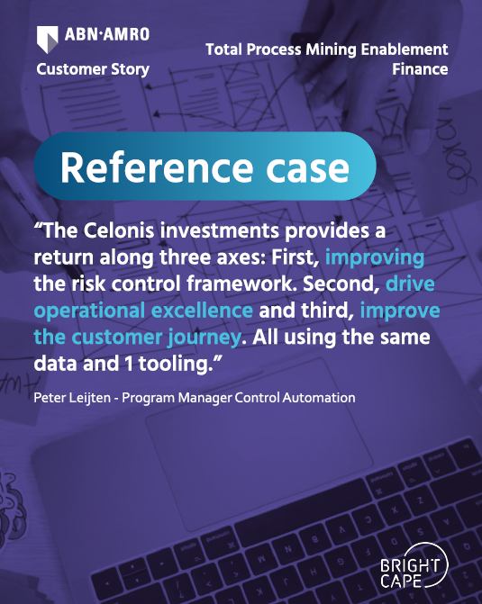 We used #celonis to help <a href="/ABNAMRO/">ABN AMRO</a> implement #ProcessMining as a strategic capability for improving their #risk and operational framework. Check the full case 👉 brightcape.nl/en/artikelen/a…