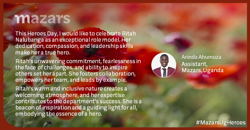MazarsInUganda's tweet photo. Unleash the Power of Our Work Heroes! ๐ฅ
Let's honour their extraordinary contributions as we strive for greatness! ๐ช๐ #WorkHeroes #HeroesDay #MazarsInUganda_Heroes https://t.co/kBFbDj0yRx