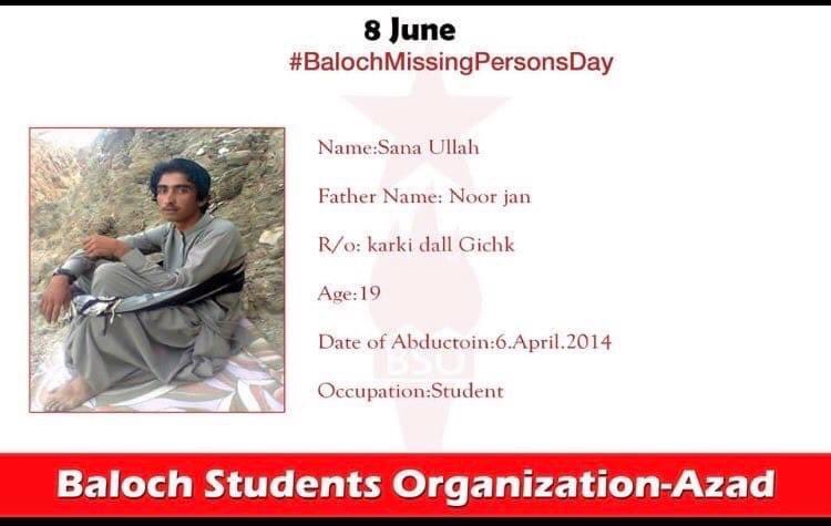 BSO__AZAD's tweet photo. Raise your voice against the illegal abductions of Baloch people by the Pakistan army and agencies. Hundreds of thousands of Baloch have been abducted and facing the worst form of psychical and mental torture in the illegal detentions of the Pakistani state.
8 June #BalochMissingPersonsDay