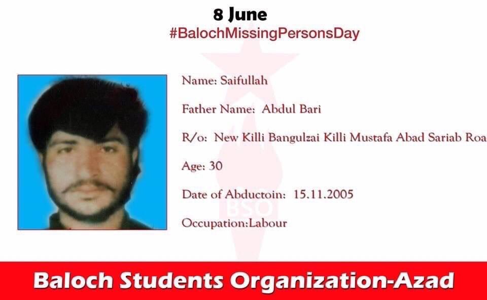 BSO__AZAD's tweet photo. Raise your voice against the illegal abductions of Baloch people by the Pakistan army and agencies. Hundreds of thousands of Baloch have been abducted and facing the worst form of psychical and mental torture in the illegal detentions of the Pakistani state.
8 June #BalochMissingPersonsDay