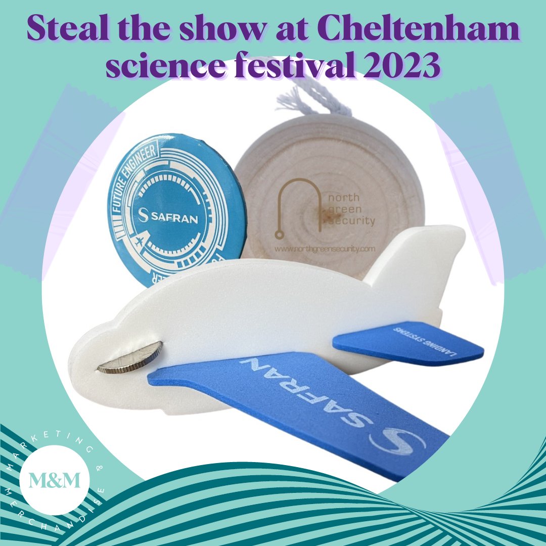 🔬 Get ready to STEAL THE SHOW at #CheltenhamScienceFestival2023! 🎉✨ From yoyo's and badges to flying foam gliders, we've got the perfect gear to elevate your festival experience. 🚀🔭 @SAFRAN #FestivalFashion #Science #PromotionalMerchandise #UniqueFinds #ScienceInspo