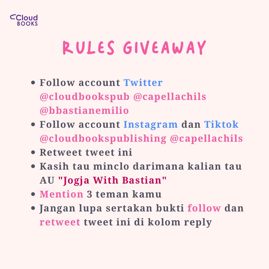 Cloudbookspub's tweet photo. 🎀 GIVEAWAY MENANTI JOGJA WITH BASTIAN 🎀
@capellachils @bbastianemilio 

GO GET YOUR LIMITED STICKY NOTES WITH SPECIAL JOGJA WITH BASTIAN’s DESIGN 🗒

📌 RULES CEK PICT 📌

🗓 07 - 09 JUNI 2023 🗓

GOODLUCK💗✨ #JogjaWithBastian #BastianEmilio #BastianKura https://t.co/R6julZG1Ua