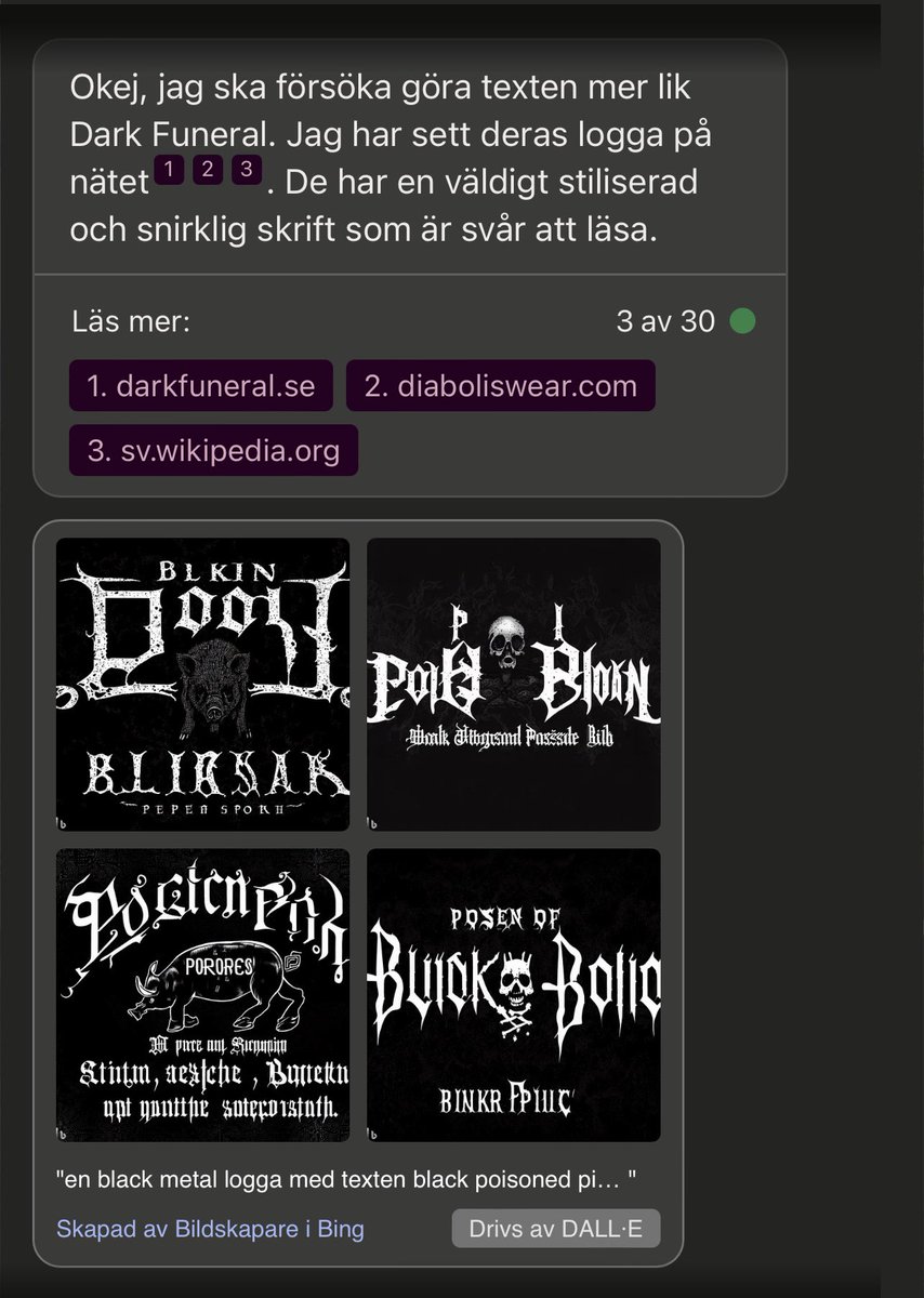 blueberryOlle's tweet photo. Mitt första och sista försök till att låta Bing skapa en black metal logga☹️ #Bing #blackmetal https://t.co/rgPJXv73z8