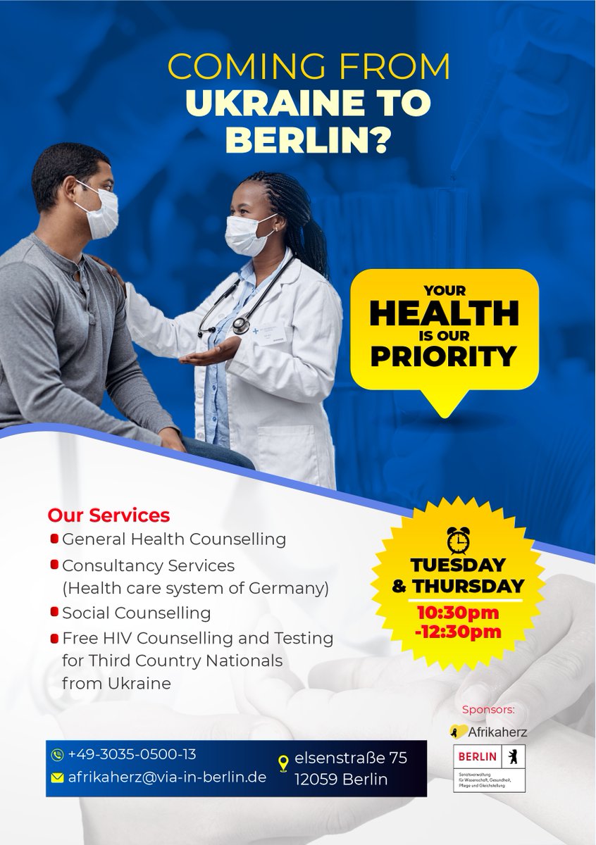 Are you an African migrant from ukraine?
Would you need counselling?
Come to Afrikaherz
#africaukrainemigrants
#HIVtesting