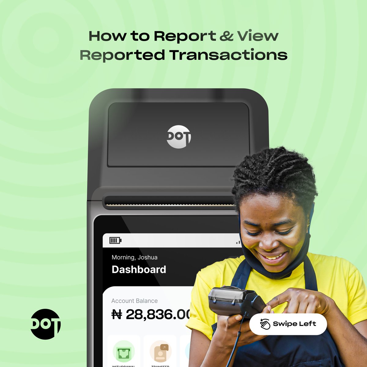 Dotai__'s tweet photo. Introducing our new Transaction Reporting feature on the Dot POS!

Reporting and keeping track of reported transactions is easier than ever.

Check out our latest posts on Dot community groups to learn more about our new features and updates.

#TransactionReporting #POSagents https://t.co/xj4JvdksNi