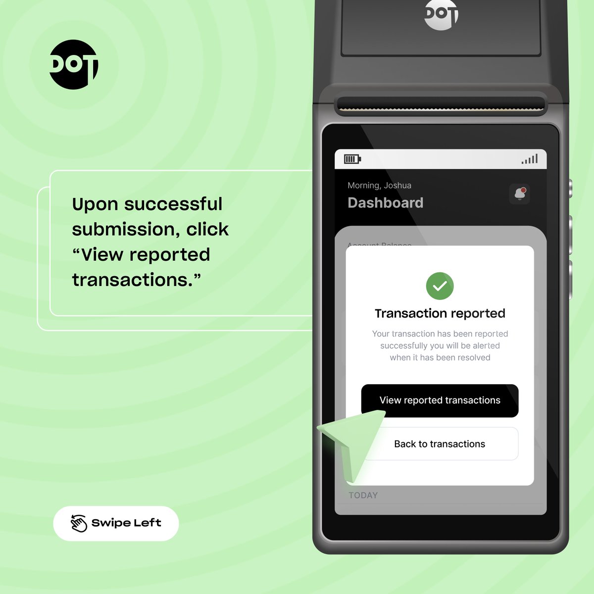 Dotai__'s tweet photo. Introducing our new Transaction Reporting feature on the Dot POS!

Reporting and keeping track of reported transactions is easier than ever.

Check out our latest posts on Dot community groups to learn more about our new features and updates.

#TransactionReporting #POSagents https://t.co/xj4JvdksNi