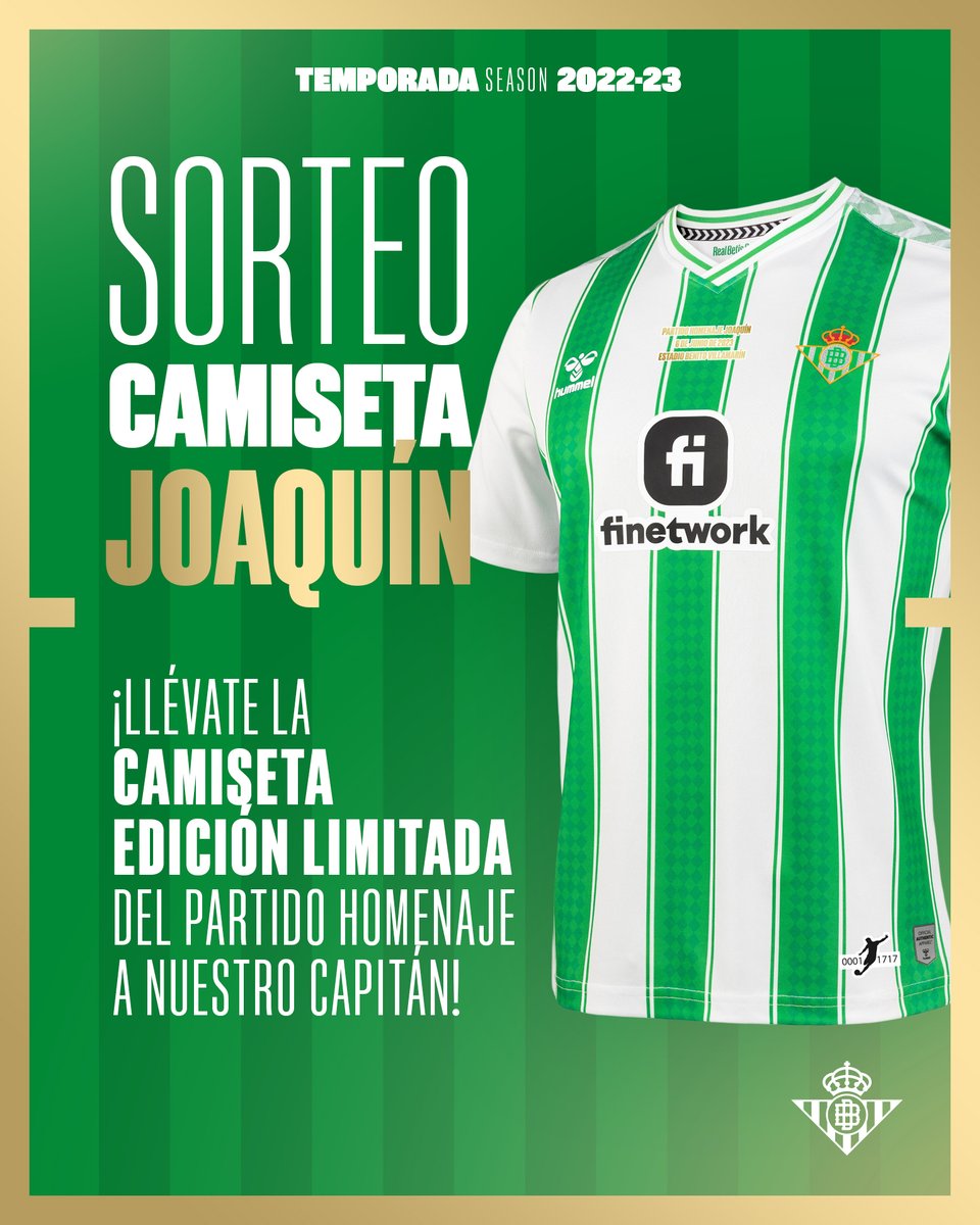 Real Betis Balompié (@realbetis_en) on Twitter photo 1⃣7⃣😍
Do you want the shirt of <a href="/joaquinarte/">Joaquín Sánchez</a>'s testimonial? We'll do a raffle among all of you who retweet this! 1⃣7⃣😍
Do you want the shirt of <a href="/joaquinarte/">Joaquín Sánchez</a>'s testimonial? We'll do a raffle among all of you who retweet this!