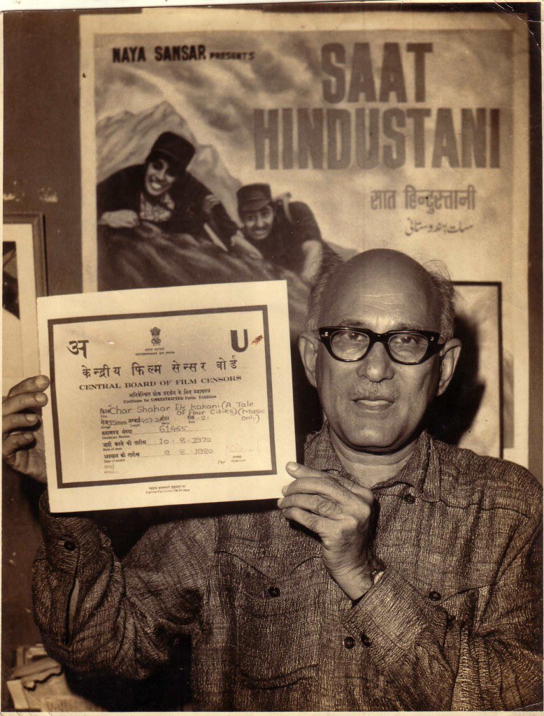Bollywoodirect's tweet photo. Remembering #KhwajaAhmadAbbas the legendary filmmaker, novelist, short story writer, screenwriter & journalist, on his birth anniversary (07/06)
In this photo, he is with the censor certificate of Char Shahar Ek Kahani.
What are your favourite films of his?
@SrBachchan @VijayAbef @EFjanibhai @juniorbachchan