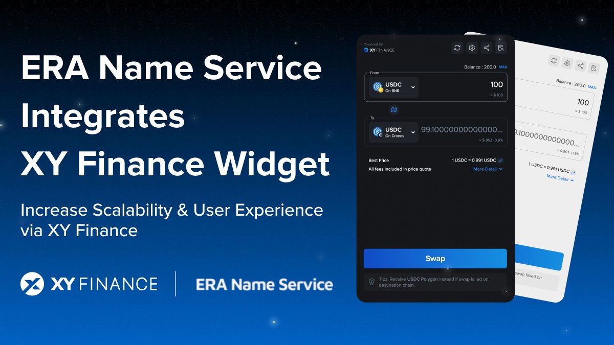 xyfinance's tweet image. 🔥@era_domain integrated #XYFinance #crosschain widget🔥

To celebrate, we are hosting a @QuestN_com #Giveaway👇  

⏰Now - 6/15 10:00 UTC
🏆$100 $XY + $100 $ERA
✅Complete all the tasks on #QuestN to claim #NFT 
✅Like, rt &amp;amp; tag 3 friends
➡️app.questn.com/quest/78067090…

@zksync