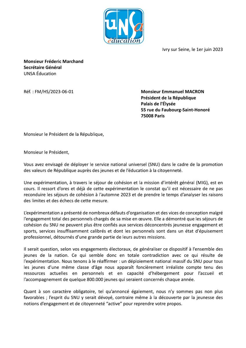 sep_unsa's tweet photo. Généralisation du Service National Universel : L’UNSA Éducation écrit au président de la République

L’UNSA dénonce un SNU organisé sur un temps scolaire déjà si court, demande un moratoire à l’automne 2023 et la suspension des séjours de cohésion. https://t.co/cYgfSIeCUv
