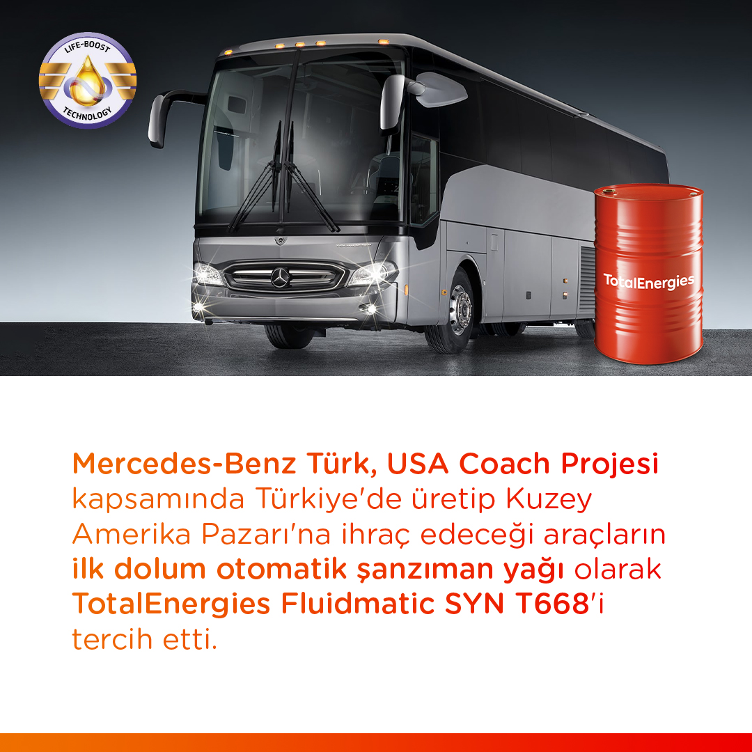 TotalEnergiesTR's tweet image. #MercedesBenzTürk'ün tercihi #TotalEnergies oldu!
#USACoach Projesi kapsamında Türkiye'de üretilecek ve Kuzey Amerikan Pazarı'na ihraç edilecek olan Mercedes-Benz Türk otobüslerinin ilk dolum otomatik #şanzımanyağı TotalEnergies Fluidmatic SYN T688 olacak.
#MercedesBenzEvoBus