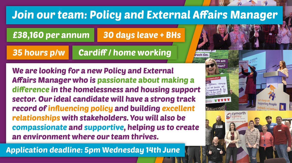 CymorthCymru's tweet photo. We're looking for a new Policy and External Affairs Manager who:
💜 Is passionate about making a difference
📣 Has a strong track record of influencing policy
🤝 Builds excellent relationships
🫶 Is compassionate and supportive

Find out more: https://t.co/kpAW6B0egy #charityjobs https://t.co/3Kd9GOn3LI