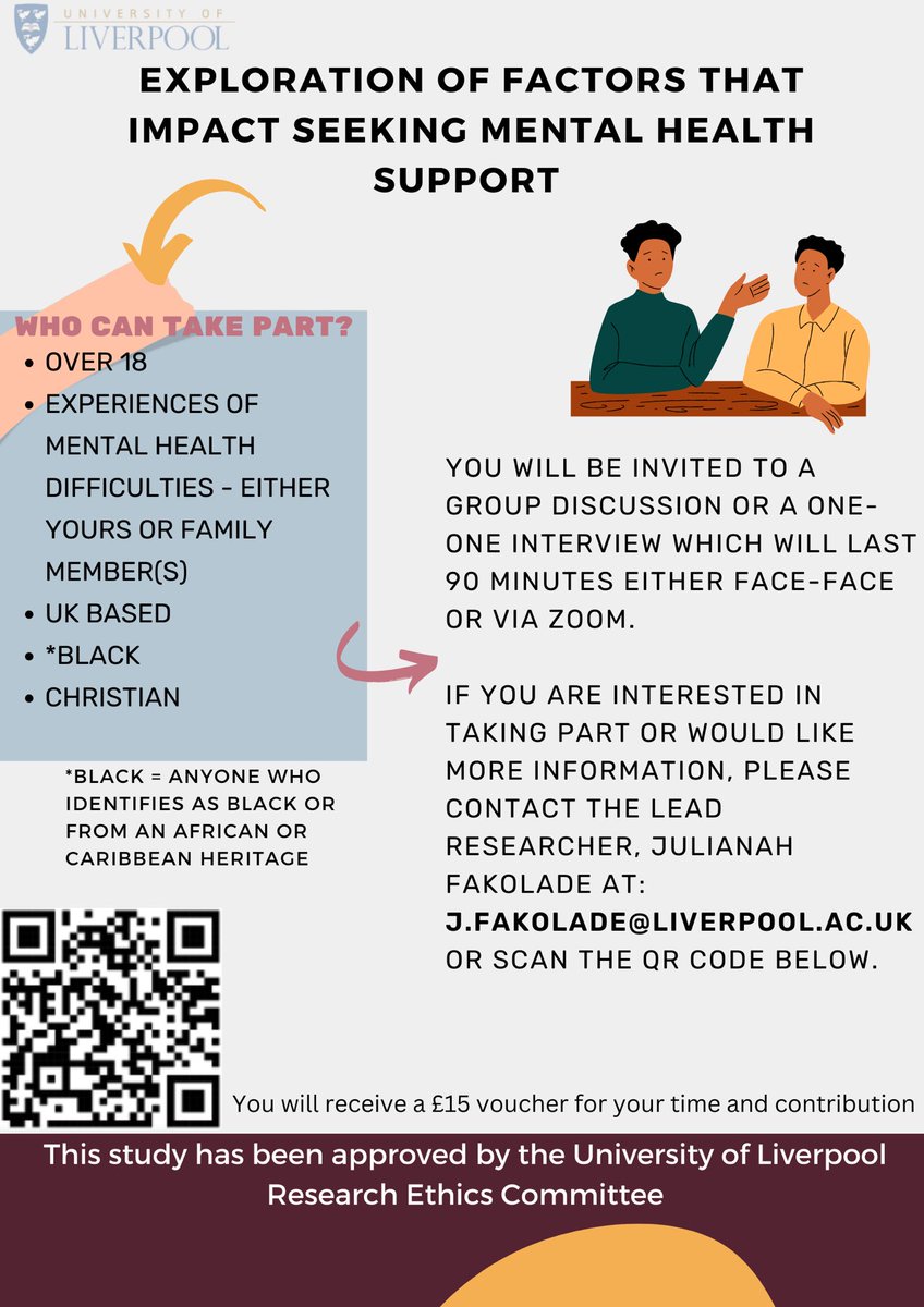 *Call for participants* I'm interviewing Black Christians about their views on mental health and accessing support! *Please RT* @DClinPsyLiv @LiverpoolAPG @MinoritiesGroup @Rethink_ @DiscoverCommPsy @Just_Psychology @LightLiverpool @theworrypeople @DCPPreQual @RunnymedeTrust