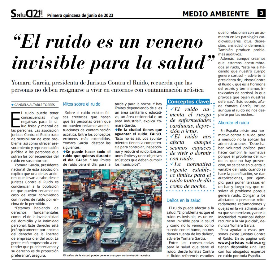 incivismelleida's tweet photo. Us compartim l'entrevista de Candela Altable Torres a @Salud_21  
Cal molta informació i conscienciació!
#prouimpunitat #dretaldescans #dretalasalut #juristascontraelruido @JuristasR https://t.co/B2s03qFI4P
