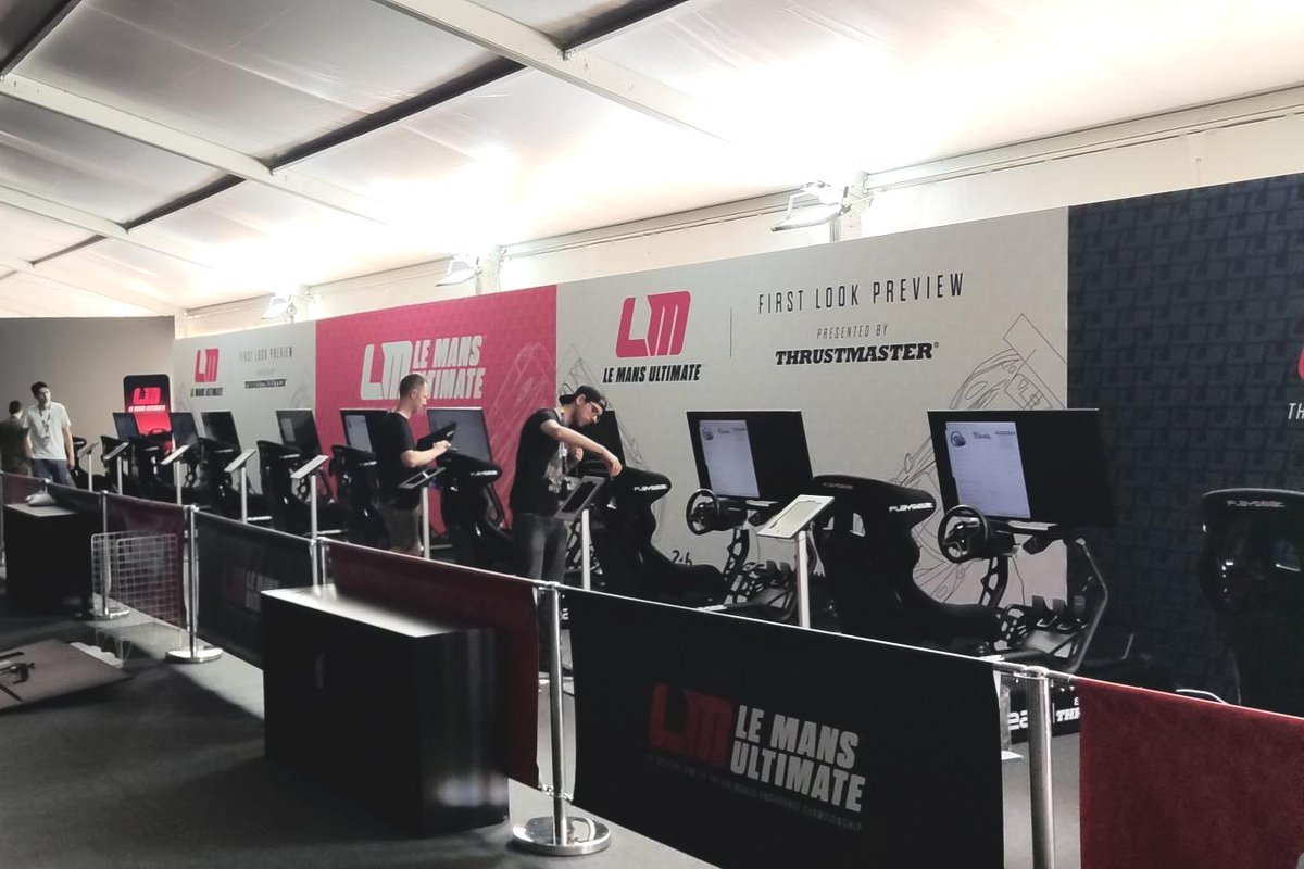 TMThrustmaster's tweet photo. We're ready to welcome the visitors here in Le Mans! 
They will be able to experience @LeMansUltimate on the T818! 

#LeMans24 #LeMansCentenary #LeMansUltimate https://t.co/Kk9oThSokz