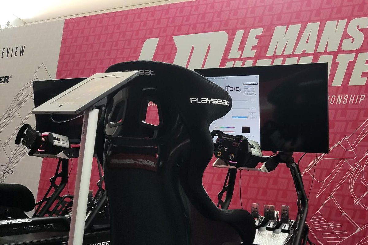 TMThrustmaster's tweet photo. We're ready to welcome the visitors here in Le Mans! 
They will be able to experience @LeMansUltimate on the T818! 

#LeMans24 #LeMansCentenary #LeMansUltimate https://t.co/Kk9oThSokz