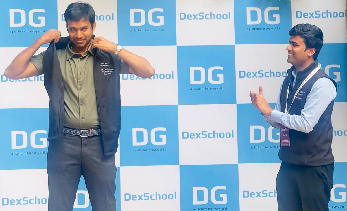 SharadSagar's tweet photo. As one of modern India's greatest heroes put on his DexSchool Jacket, Class of 2023 erupted! The DexSchool Graduation Speaker Pullela Gopichand left a generation of young leaders inspired. The story of his relentless quest for India's Olympic glory can be an Oscar-winning movie! https://t.co/s0IYkczplQ