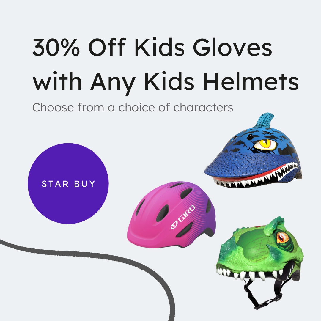At We Cycle, we have a range of Star Buys just for you! Available now, we have 30% Off kids gloves with any kids Helmets 🚲️

From fun characters to matte colour fades, there's a helmet perfect for all children! 

#kidshelmets #bikehelmets #starbuys #bikeoffers