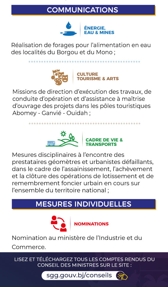 #Prbenin #Wasexo #ConseilDesMinistres : 

🛑 Infographie récapitulative des grandes décisions du Conseil des ministres de ce mercredi 07 juin 2023.