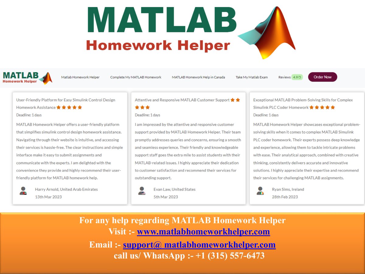 matlabhwhelper's tweet image. Discover the power of real feedback! Our website proudly presents genuine and verified reviews from satisfied clients. Uncover their experiences and see why we're the trusted choice for top-notch MATLAB homework help.
Read Reviews at: bit.ly/3Nhw7u3
#matlabhomeworkhelp