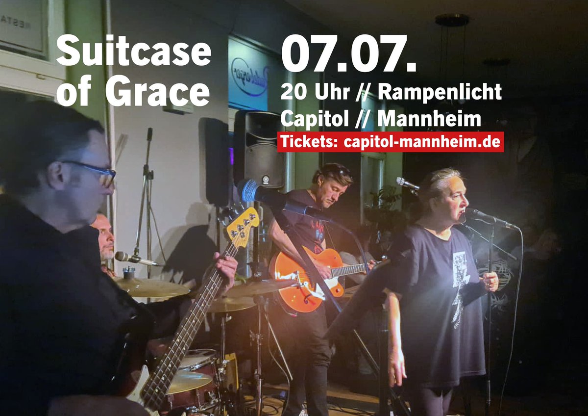 suitcase_of's tweet photo. Heute in vier Wochen sind wir zum 3. Mal im Rampenlicht Capitol Mannheim zu Gast. Wir freuen uns auf euren Besuch. Tickets gibt es wie immer im Vorverkauf unter https://t.co/YSPJocRjh4 #livemusic #rockmusic #rocknroll #band #konzert #bühne #live #music #mannheim #goodvibes https://t.co/6YFZTYt3Vw