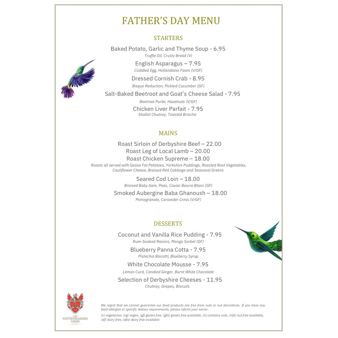 PattenmakerArms's tweet photo. Treat Dad to the most delicious food imaginable this Father’s Day. 

Book a table today. 

#Duffield #Derbyshire https://t.co/xf3Zh2Ckcn