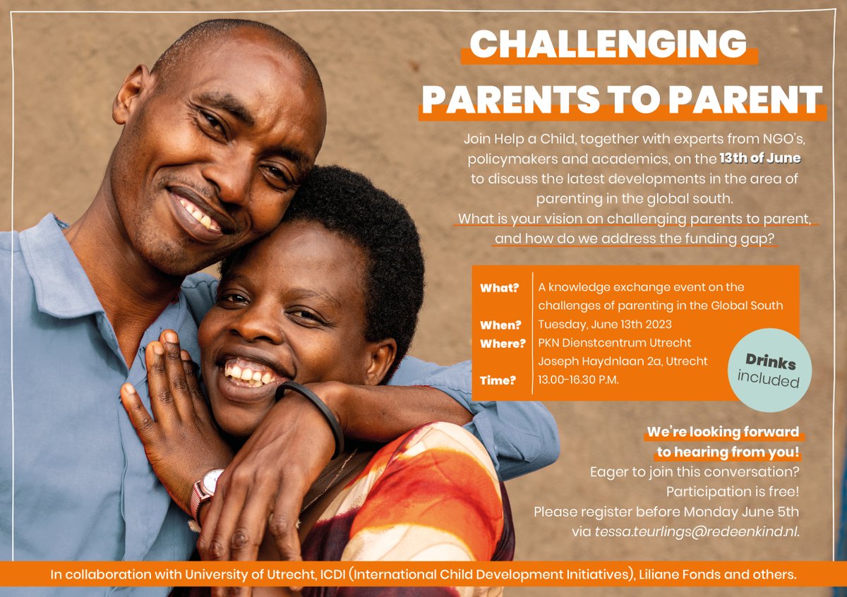 On the 13th of June, Help a Child organises a knowledge exchange on the challenges of parenting in the Global South, in collaboration with @lilianefonds, <a href="/ICDIchildNGO/">ICDI</a> and <a href="/UniUtrecht/">Utrecht University</a>. 
Interested in participating? You can still register!