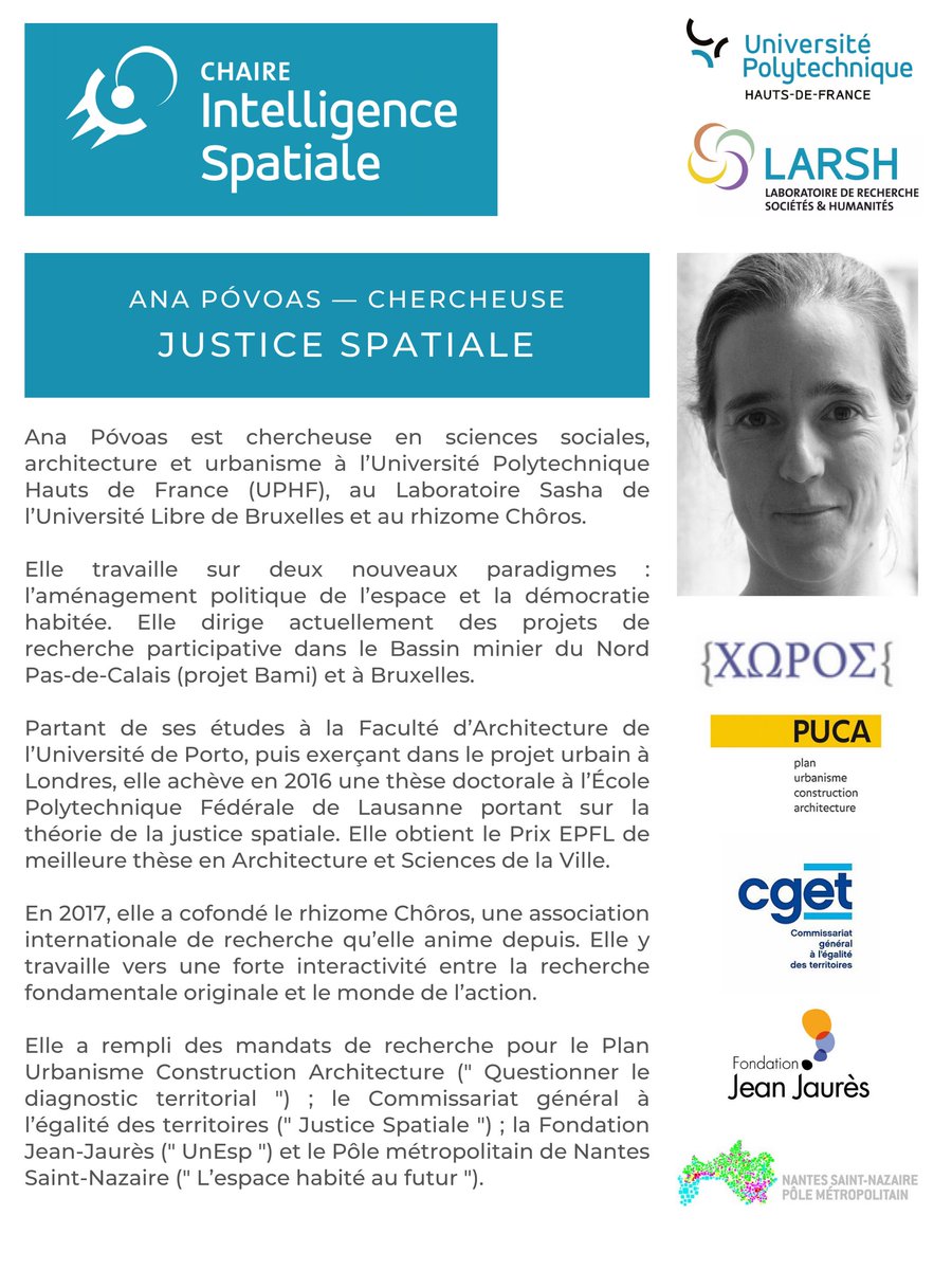 Chaire_Spatiale's tweet photo. [ÉQUIPE CHAIRE IS]

Ana Póvoas est responsable du cours de séminaire doctoral "#Intelligence_spatiale", également cocréatrice et animatrice du rhizome Chôros @rhizomechoros, partenaire de la Chaire et collaboratrice scientifique du laboratoire Sasha à l'@ULBruxelles
 
#Portrait : https://t.co/b8hI1lpp35