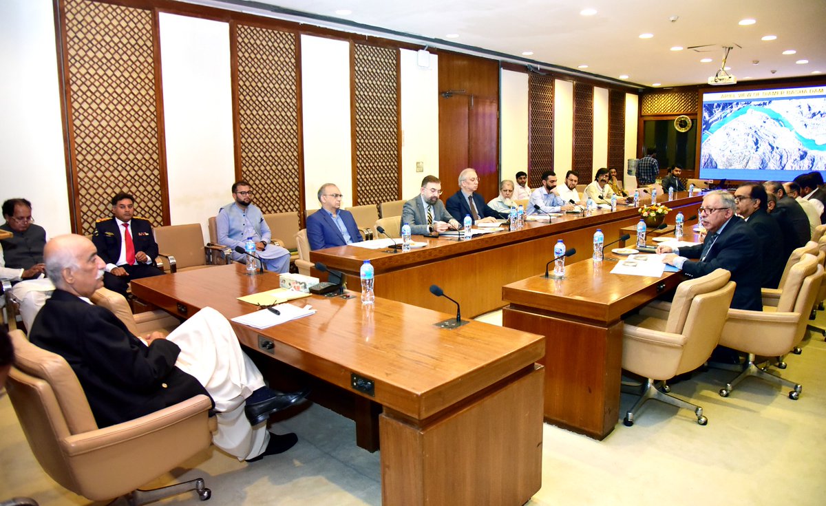 Federal Minister for Water Resources, Syed Khursheed Ahmed Shah reviewed the progress on development works of Diamer Bhasha Dam, Mohmand Dam and Dasu HP Projects on 06-06-23 at Parliament House, Islamabad. Secretary Water Resources, Chairman WAPDA and relevant officials attended.