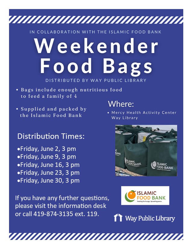 waylibrary's tweet image. As always, we are proud to continue to provide Weekend Food Bags with thanks to the Islamic Food Bank!

Every Friday through June at 3pm, nutritious food bags will be available for pickup at the Mercy Health Activity Center in the library for anyone in need.