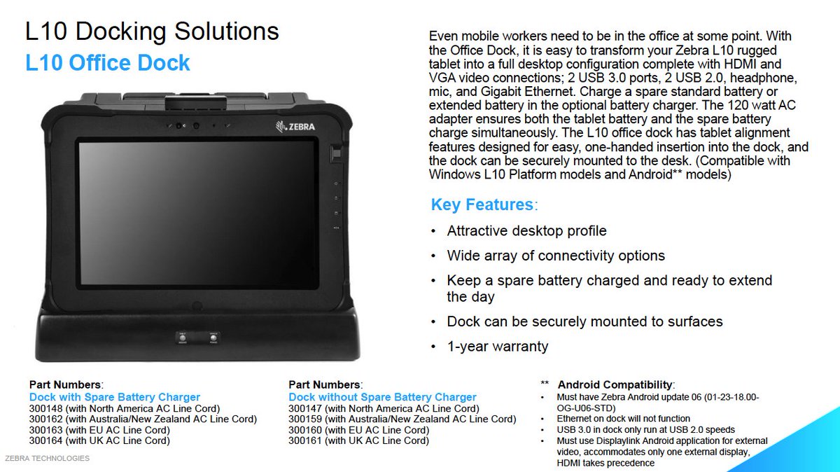 Global_Barcode's tweet image. The @ZebraTechnology L10 Rugged Tablet Platform is so versatile, there are so many accessories and options, take a look at these docking solutions #ruggedtablet #ruggedmobility #zebrapartner #ruggedcomputers #ruggedtech #warehousing #logistics #supplychain #datacapture