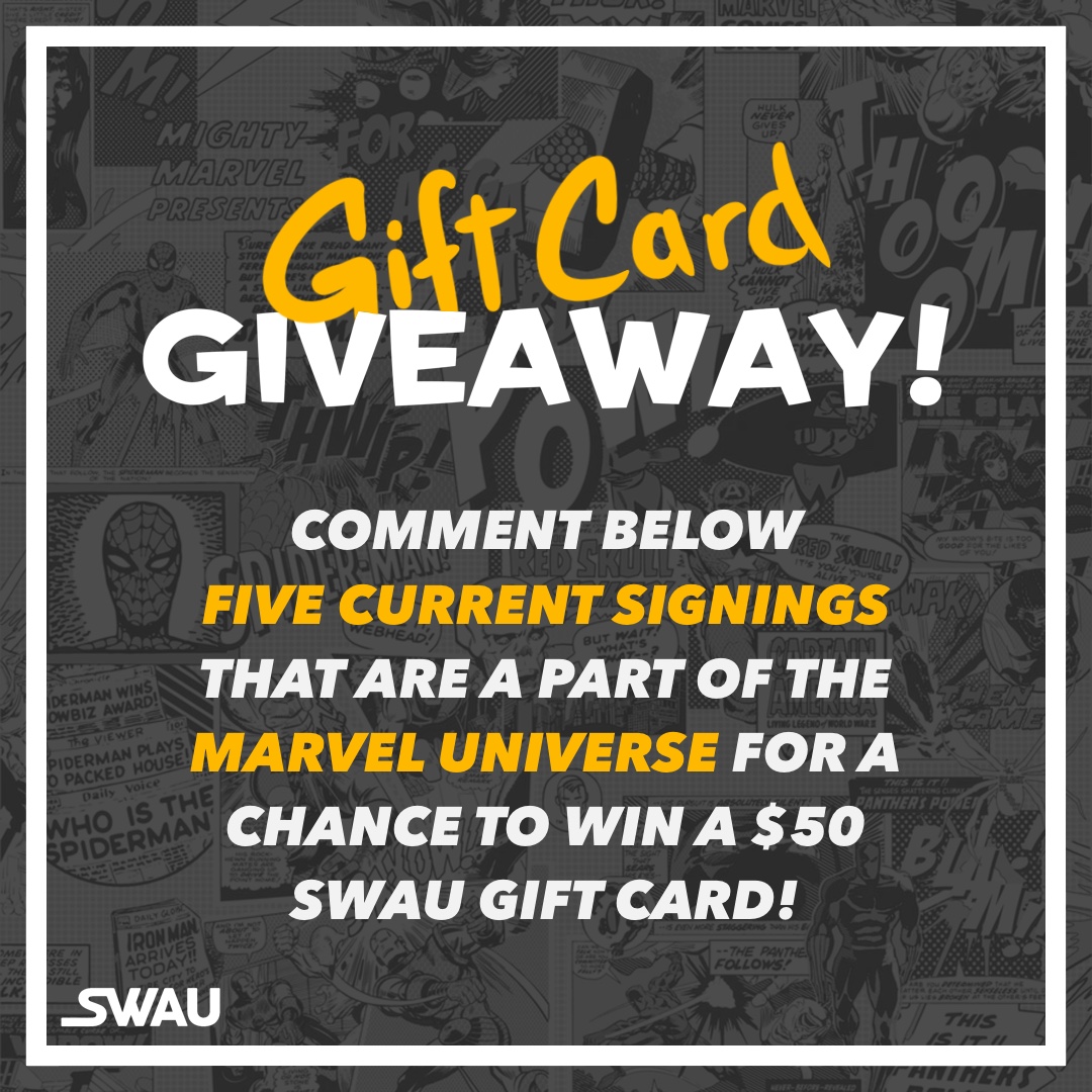 ⚠️ GIFT CARD GIVEAWAY! ⚠️

The rules are simple: comment below five current signings available on our site right now that are a part of the MARVEL universe, and you could win a $50 gift card! 🤑

Click the link to get started, and good luck! ow.ly/azH750OHKjA

#swau #marvel