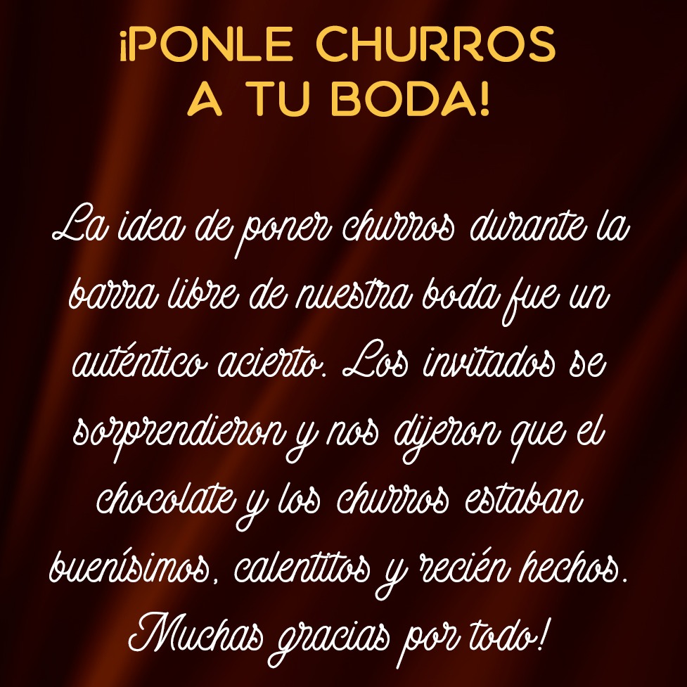ChurroFiesta's tweet photo. Ya lo dicen nuestros clientes...
¡PONLE #CHURROS A TU #BODA! 

#churros #churrosparabodas #churroseventos #churrosychocolate #chocolate #ideaseventos #churro #churrosmadrid #churrosricos #churrosbodas #cateringbodas #bodas2023 https://t.co/5Z5HZE2VNU