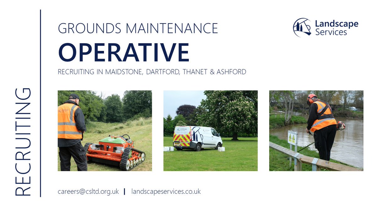 🌳We’re looking for #GroundsMaintenanceOperatives to join our teams operating through #Dartford, #Thanet, #Maidstone and #Ashford🌳

Find out more👉
careers.commercialservices.org.uk/jobs?departmen…

#Operative #Recruitment #Jobs #Hiring #Careers #NowHiring #Vacancy #JobVacancy #JobOpportunity #JobAlert