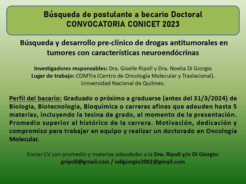 noeliadigiorgio's tweet photo. Comparto búsqueda de becario doctoral para incorporarse a nuestro grupo en la Universidad Nacional de Quilmes y presentarse a la convocatoria CONICET 2023. https://t.co/1j34Rh5cbv