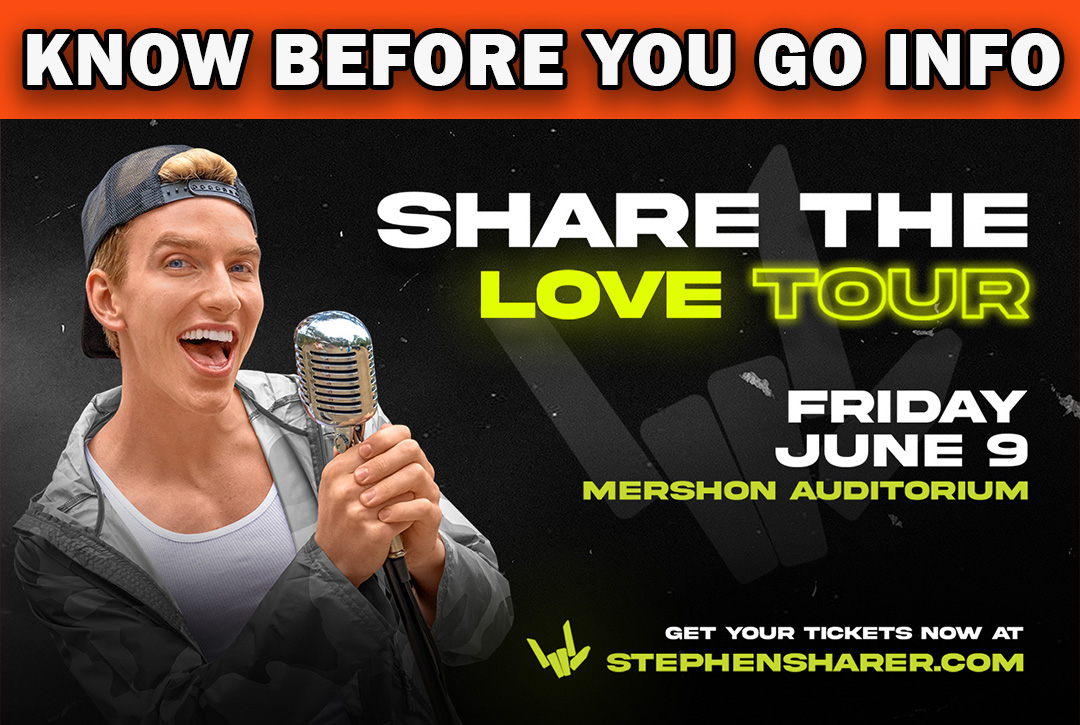 TheSchott's tweet photo. We're days away from @StephenSharer coming to Mershon Auditorium Friday June 9! Select your seats now. https://t.co/6z63vpY1Z3 https://t.co/Y7PLVw2ILg