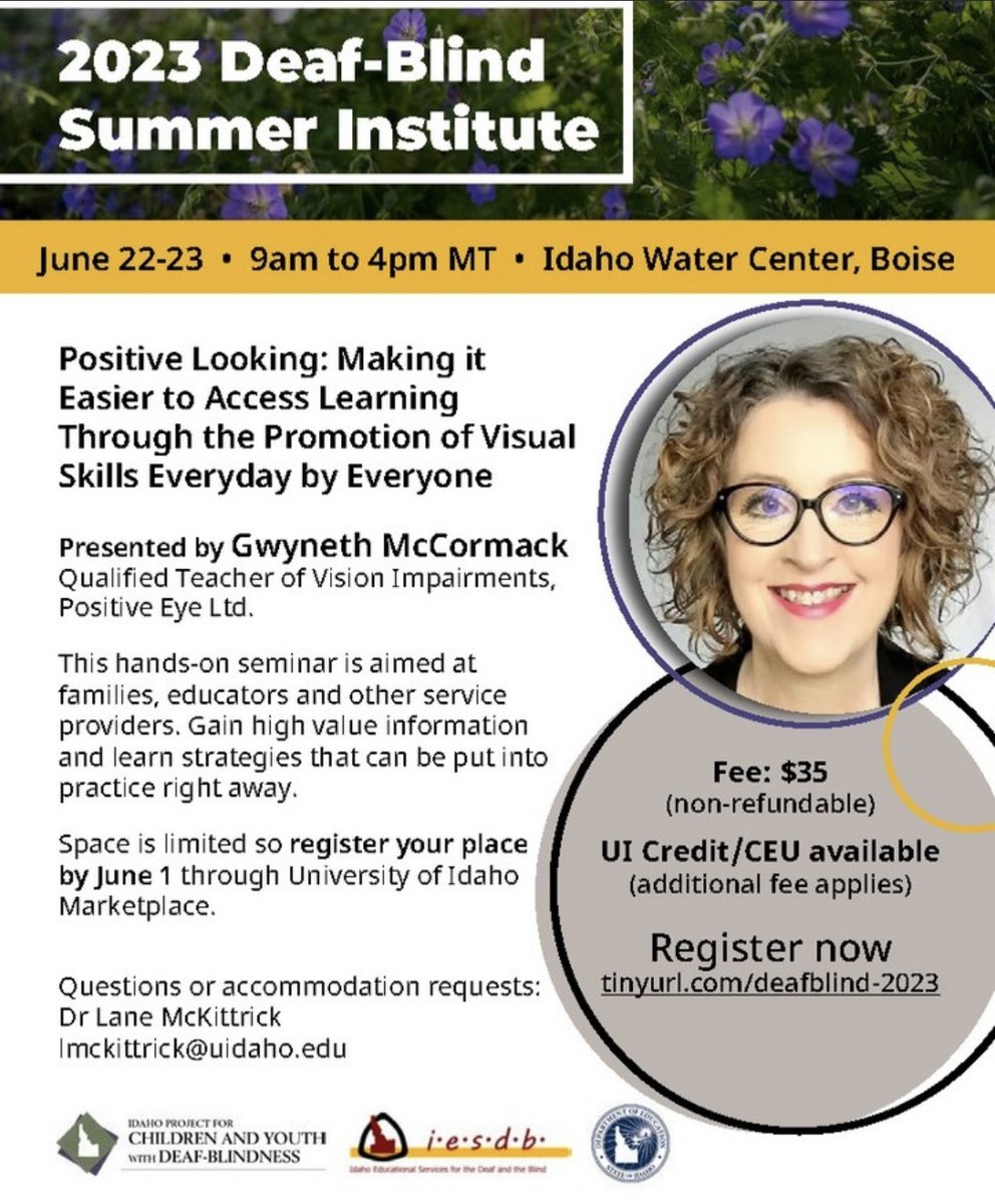 Great opportunity to learn about strategies you can implement in your work with anyone with a visual impairment. Idaho CEC will see you there!