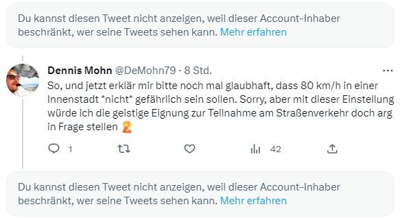 DeMohn79's tweet photo. @ruben_we @bernhard_mandl @Perowinger94 Du, ich glaub der ist für Kritik nicht empfänglich...

Ich hab Recht, ich will rasen dürfen, alles andere ist mir egal, und wer anderer Meinung ist, wird geblockt.

Reife Leistung *slow clap* https://t.co/Rp8vD6ZcC1