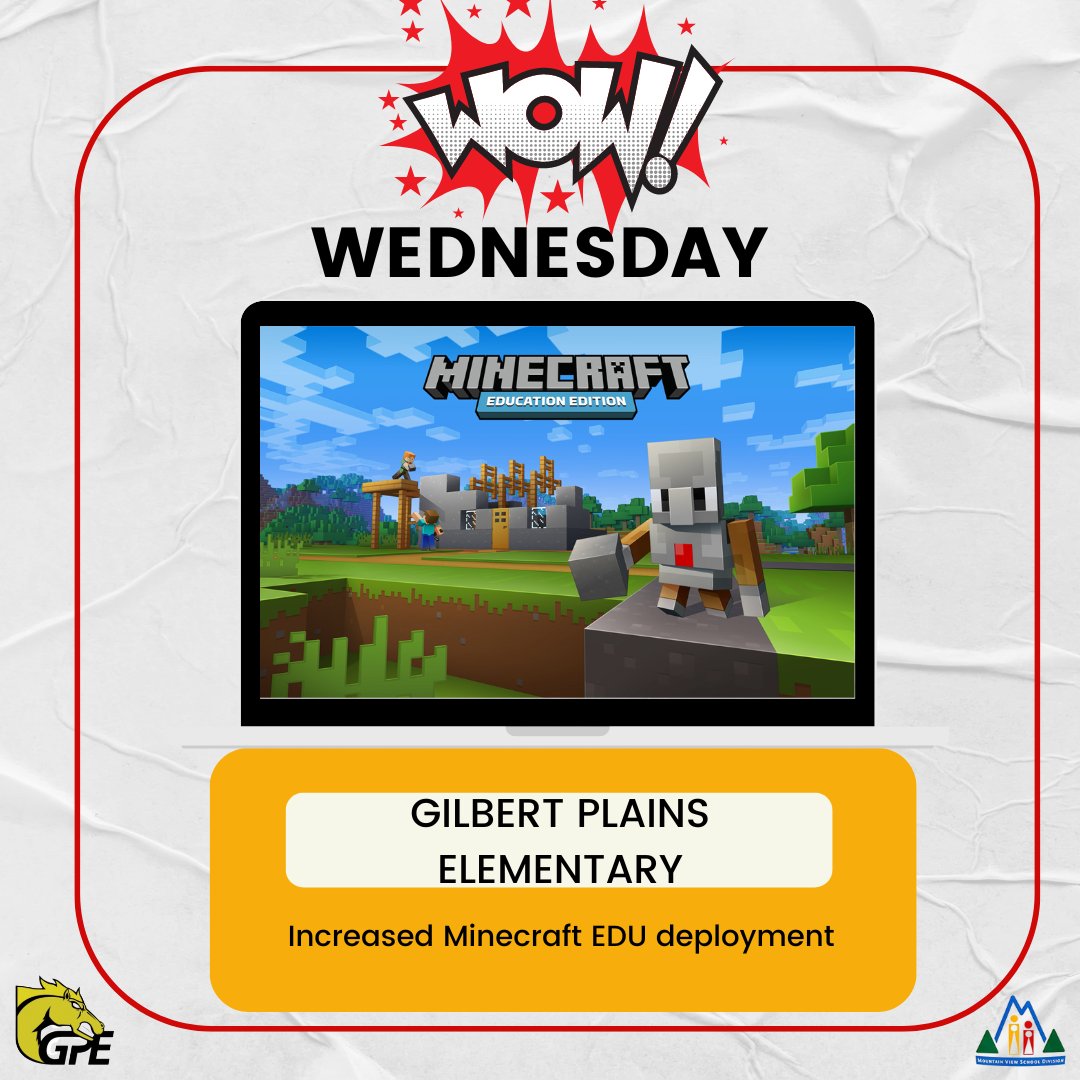 #WOWWednesday goes out to GPES who have expanded their @PlayCraftLearn deployment! 

#MinecraftEDU is now in their dedicated lab space, student laptops and compatible tablets

- student choice 
- elementary-accessible eSports programming
- curricular connections 
#mvsd_mb