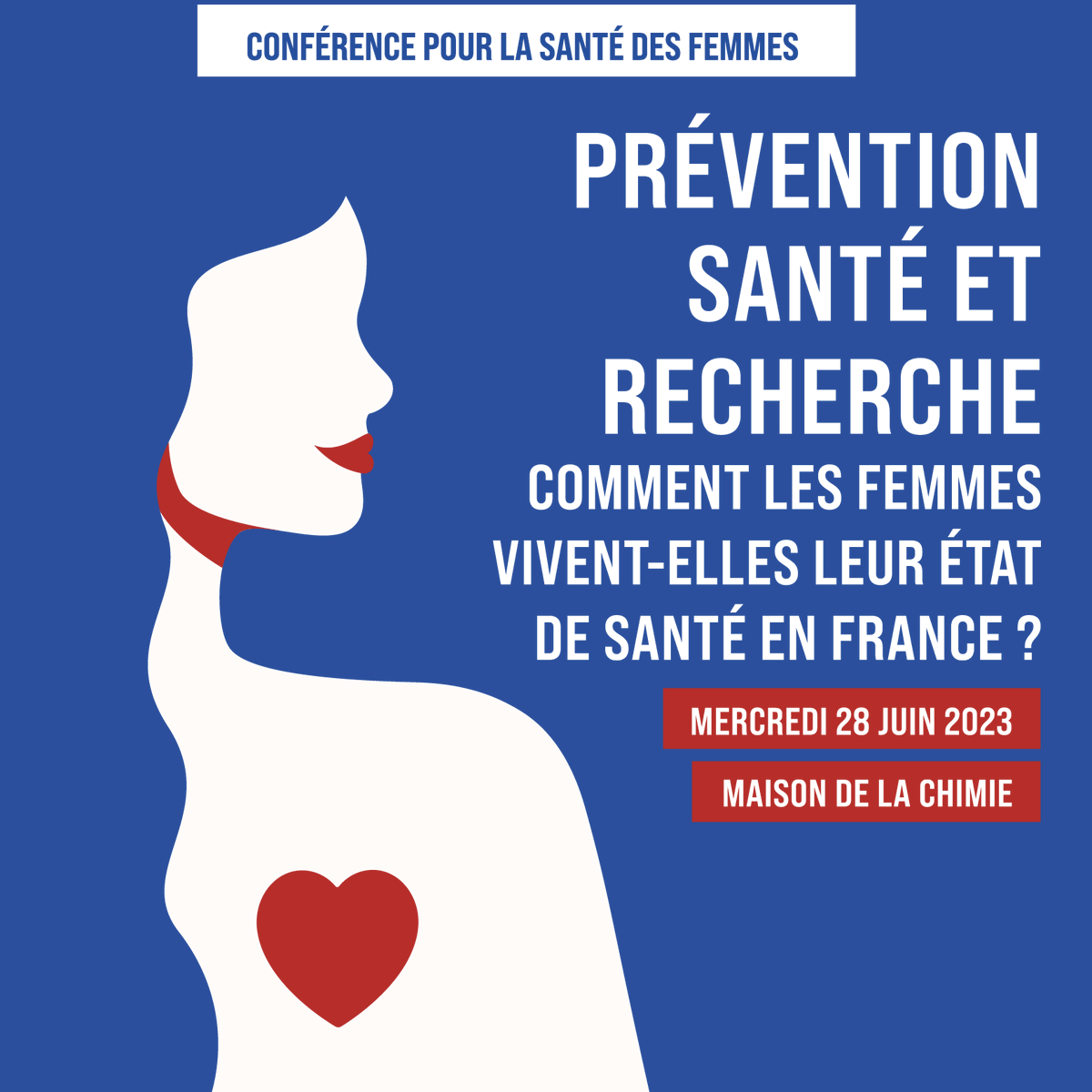 #SaveTheDate Inscrivez-vous à la 1e Conférence pour la Santé des Femmes👩 le 28 juin à la Maison de la Chimie à Paris: lnkd.in/eTEfh-3E
Coprésidée par le sénateur <a href="/BernardJomier/">Bernard Jomier</a> et les deux députés <a href="/priscathevenot/">Prisca THEVENOT</a>  &amp; <a href="/Valletoux2022/">Frédéric Valletoux</a> #Sante #femmes #WomensRights #prevention