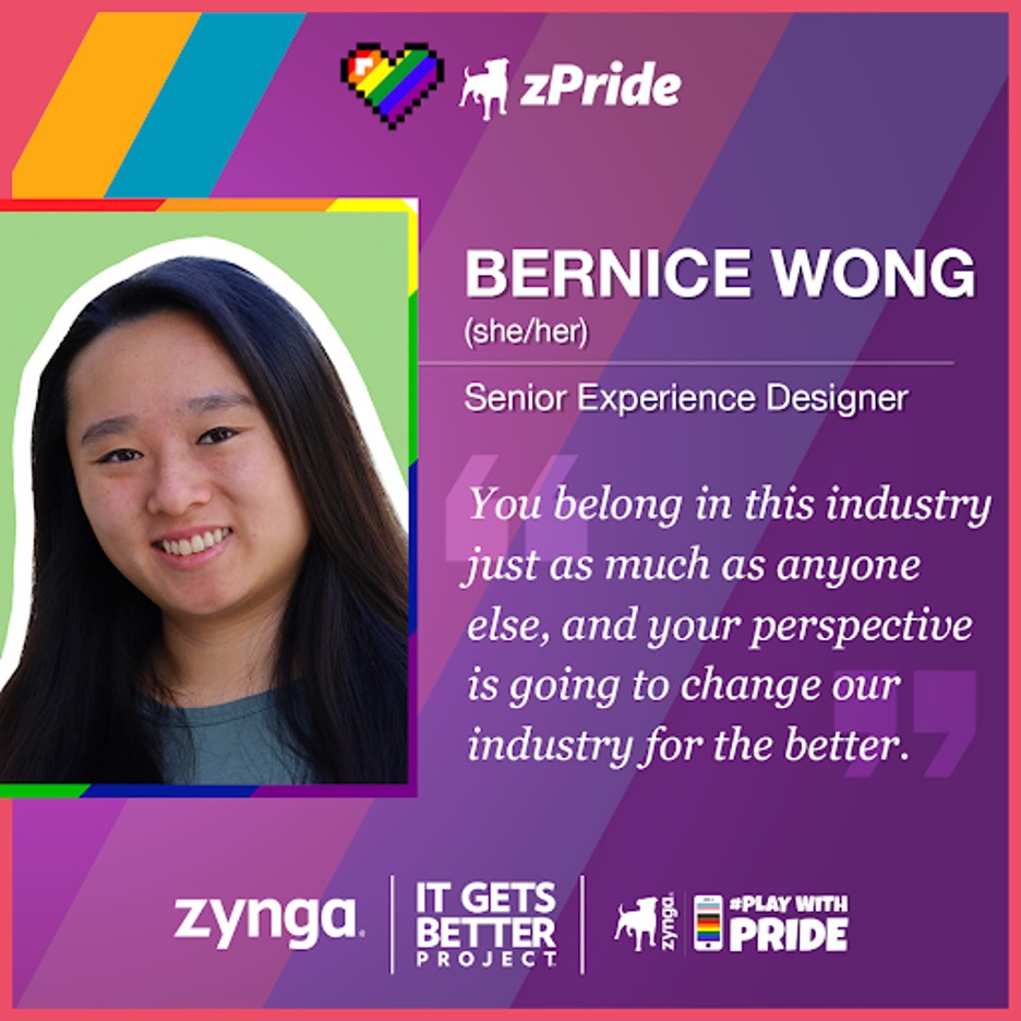 zynga's tweet photo. In honor of Pride month, Zynga Senior Experience Designer, Bernice Wong wants to remind us that making a difference can start small and everyone can do it! #PlayWithPride #Pride2023 https://t.co/W83miVmzp8 https://t.co/PNTg7bAQrV