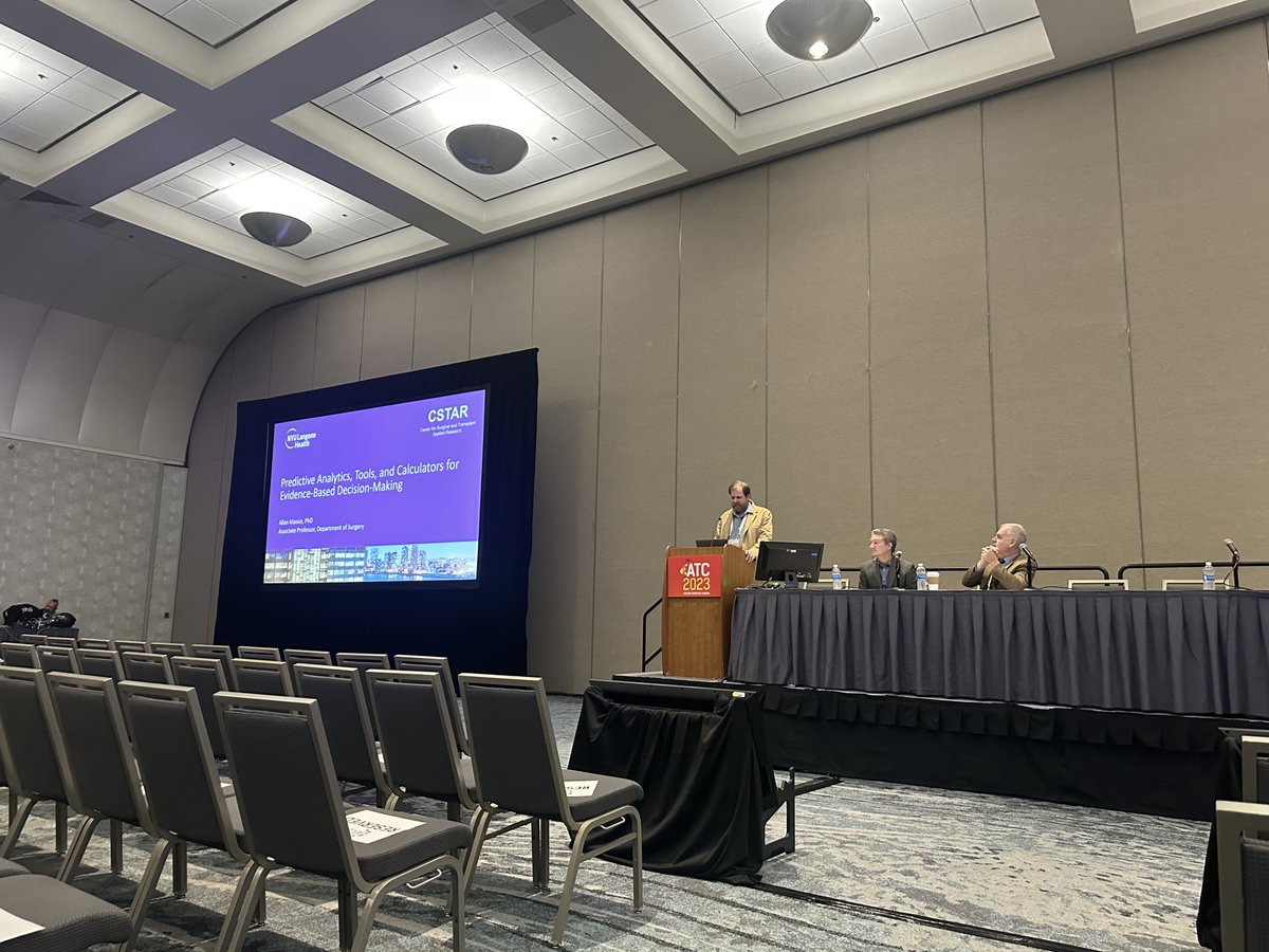 NYUGSOM_CSTAR's tweet photo. Dr. @AllanBMassie presenting, and @darrenstewart24 moderating, at the Art and Science of Kidney Offer Decision-Making IMPACT session 🗣️#ATC2023SanDiego https://t.co/P5vqqrW33R